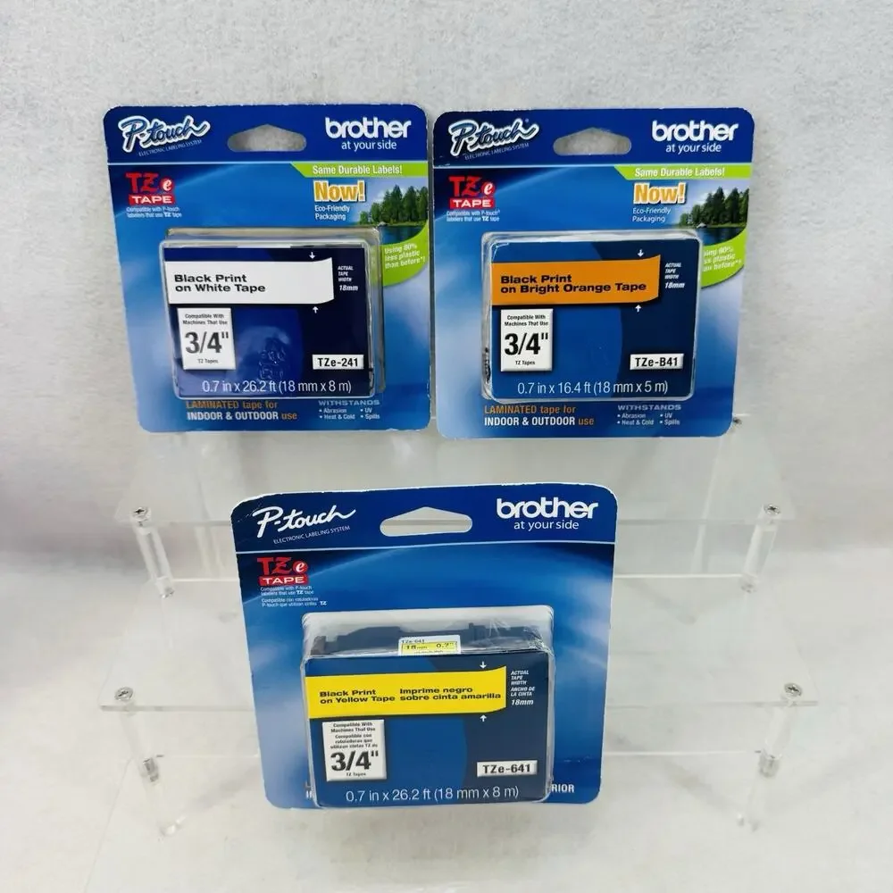 New 3 Brother P-Touch 3/4” Laminated Indoor/Outdoor Tape White, Yellow, Orange
